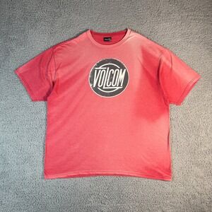 Volcom T-Shirt Mens 2XL Red Sun Faded Big Logo Y2K Grunge Skater Stretch